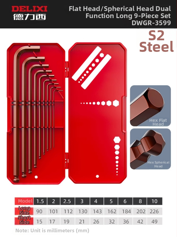 Delixi sada imbusových kľúčov, zliatina, vnútorný šesťuholník, vysoký krútiaci moment