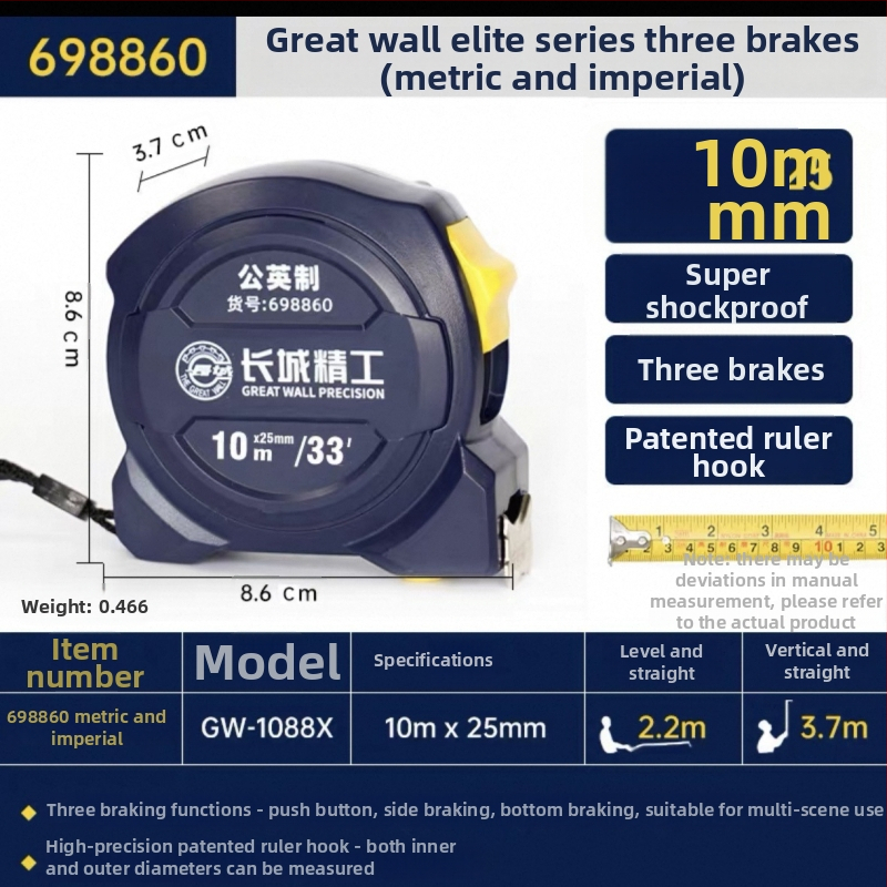 Great Wall Seiko mérőszalag – magas széntartalmú acél, három fék, Luban vonalzó