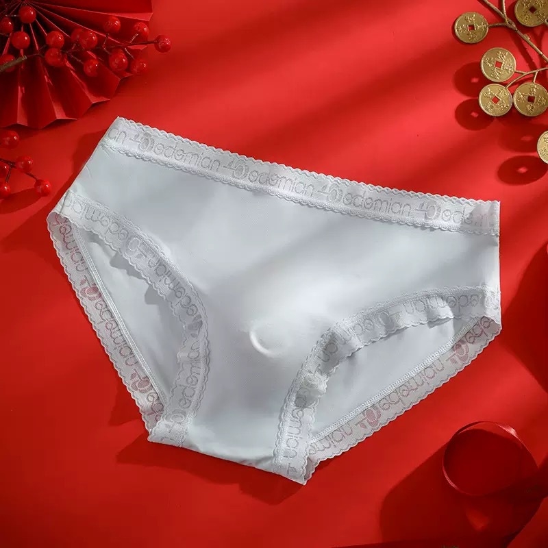 Muške gaćice od ledenog svile, crvena čipka, 3D prednji džep, jednostruki dizajn