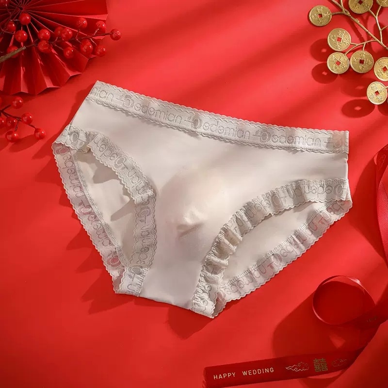 Muške gaćice od ledenog svile, crvena čipka, 3D prednji džep, jednostruki dizajn