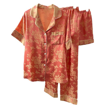 Sieviešu vasaras pidžāamu komplekts no ledus zīda, trīsdaļīgs komplekts ar kardigānu ar apkakli, plāns audums 101–120 g/m²