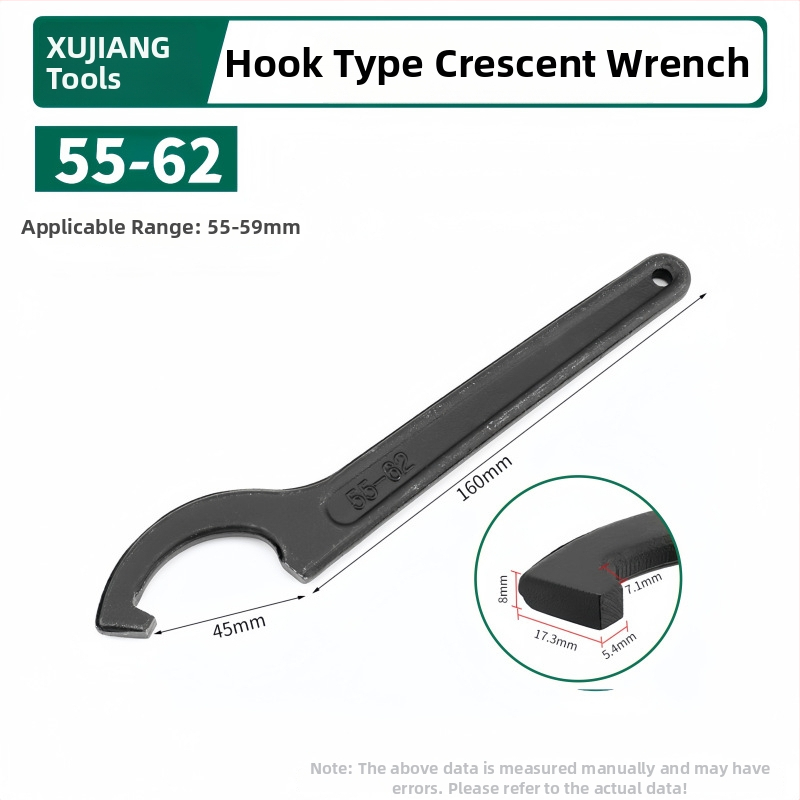 Kablyno galvos pusmėnulio formos veržlė, smūgiams atsparus santechnikos remonto įrankis vandens skaitiklio dangčiui; Medžiaga: 45# plienas; Dizainas: šoninė skylė apvaliajai užkurnei