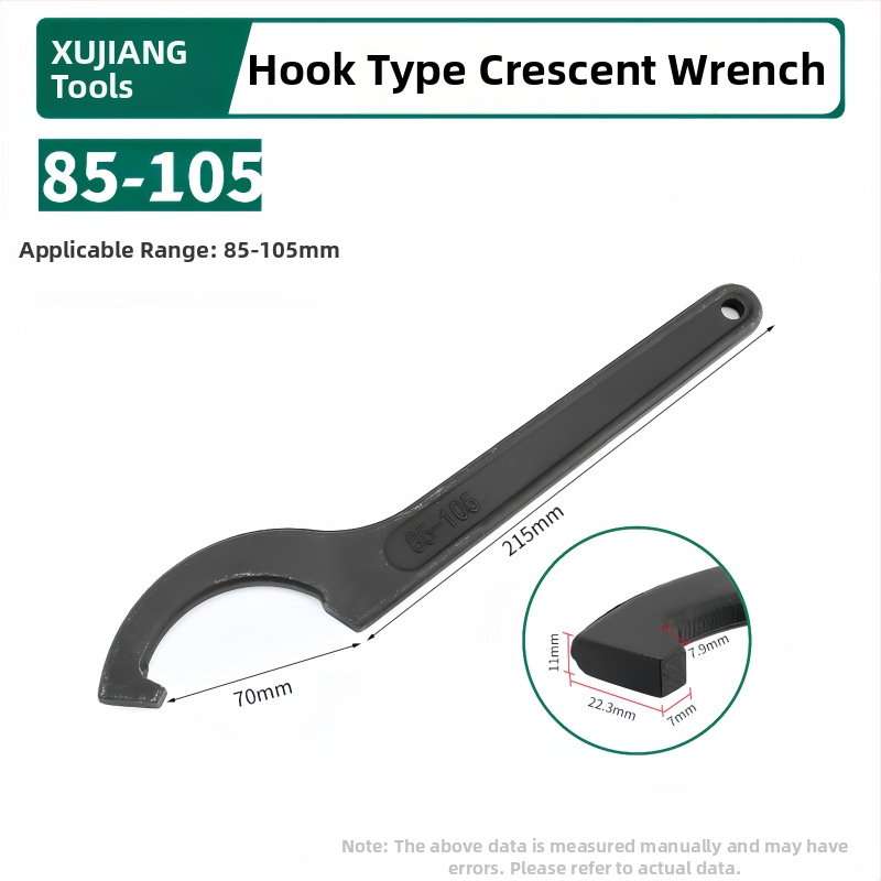 Kablyno galvos pusmėnulio formos veržlė, smūgiams atsparus santechnikos remonto įrankis vandens skaitiklio dangčiui; Medžiaga: 45# plienas; Dizainas: šoninė skylė apvaliajai užkurnei