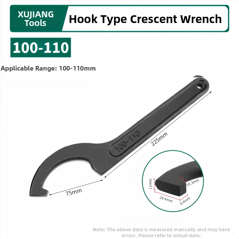 Kablyno galvos pusmėnulio formos veržlė, smūgiams atsparus santechnikos remonto įrankis vandens skaitiklio dangčiui; Medžiaga: 45# plienas; Dizainas: šoninė skylė apvaliajai užkurnei