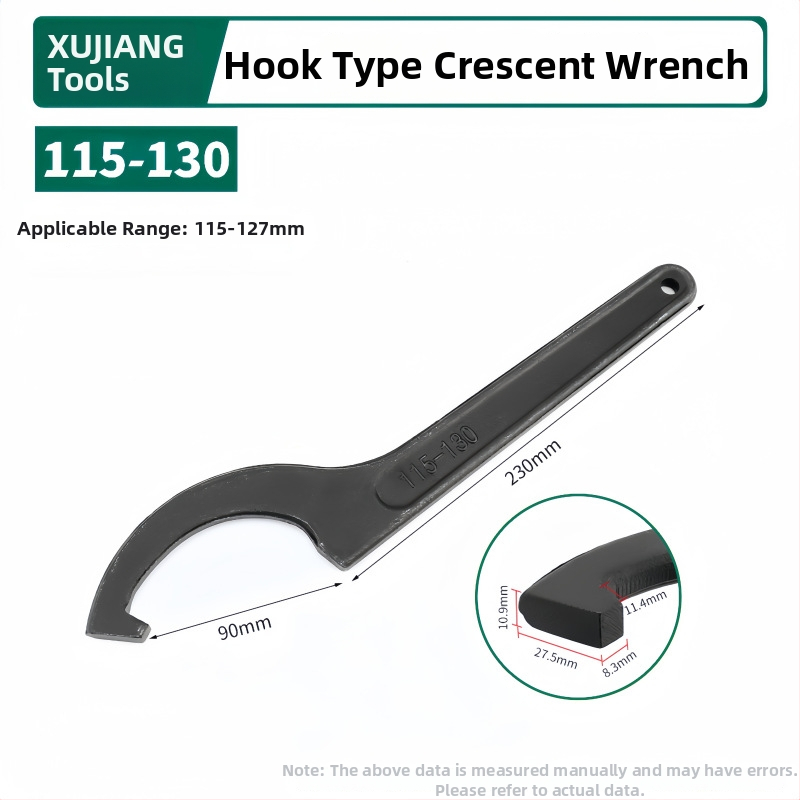 Kablyno galvos pusmėnulio formos veržlė, smūgiams atsparus santechnikos remonto įrankis vandens skaitiklio dangčiui; Medžiaga: 45# plienas; Dizainas: šoninė skylė apvaliajai užkurnei