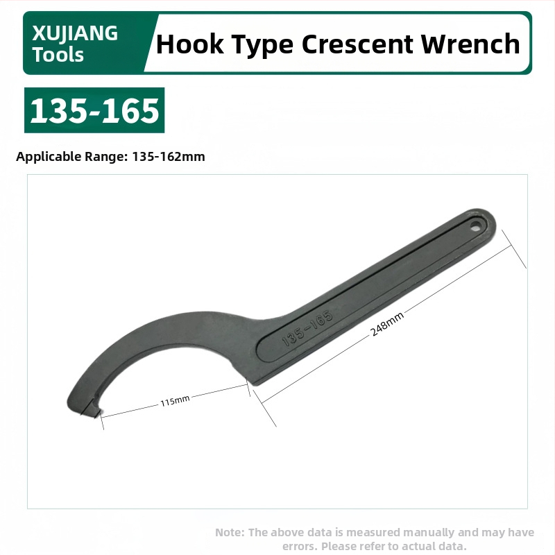 Kablyno galvos pusmėnulio formos veržlė, smūgiams atsparus santechnikos remonto įrankis vandens skaitiklio dangčiui; Medžiaga: 45# plienas; Dizainas: šoninė skylė apvaliajai užkurnei
