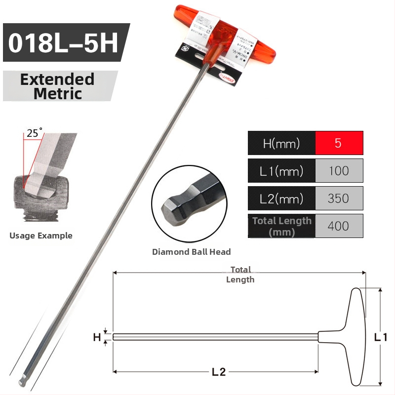 Σετ κατσαβιδιών με εξάγωνη υποδοχή και επεκτειόμενη λαβή Τ, μοντέλο 018l–2h, χρωμιοβάνιο ατσάλι, μετρικό, προέλευση Ιαπωνία