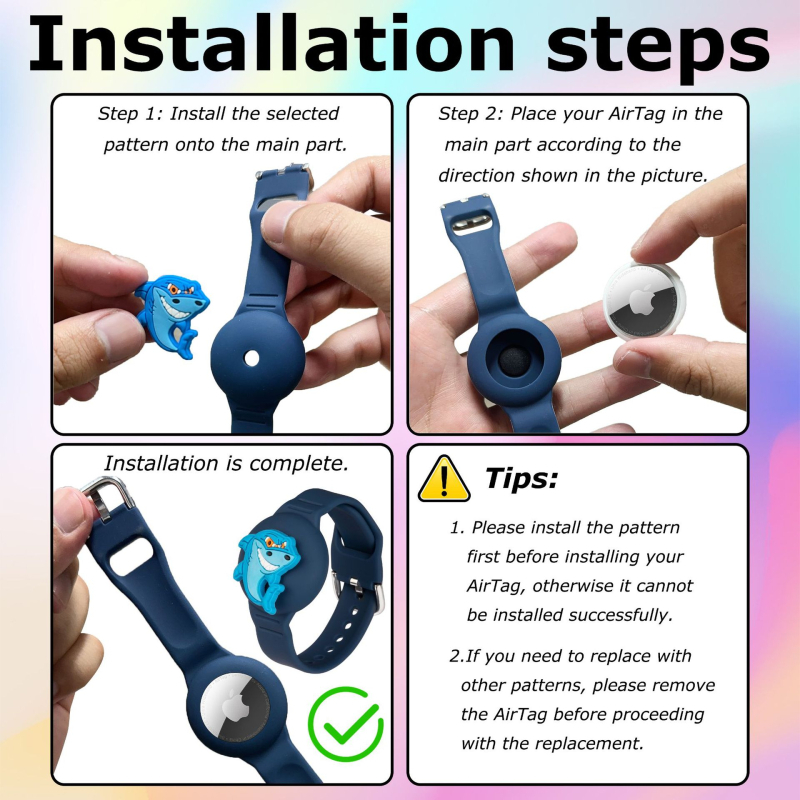 AirTag защитен силиконов калъф за деца с сменяема карикатурна гривна — модел AT-70