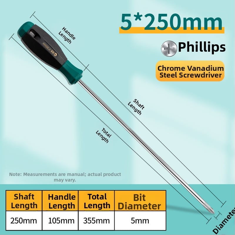 Εκτεταμένο κατσαβίδι με κεφαλές Phillips και επίπεδη, μακρύ άξονας και μακριά λαβή, χρωμιο-βανάδιο ατσάλι