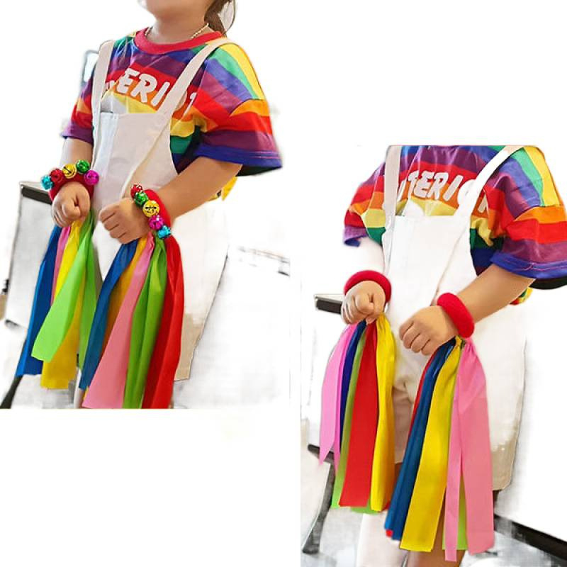 Гривна за китка със звънче и дизайн на цвете, еластична лента за детски танцови изпълнения