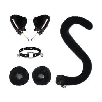 Set cosplay dodataka: plišane mačje uši na gumici, mačja rep, ogrlica i narukvica za odrasle, proljeće 2025. Brand: Other; Spot goods