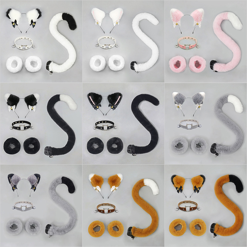 Set cosplay dodataka: plišane mačje uši na gumici, mačja rep, ogrlica i narukvica za odrasle, proljeće 2025. Brand: Other; Spot goods