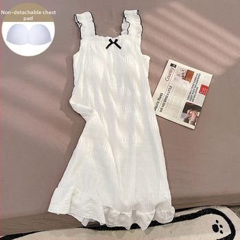 Νυχτικό σλίγκ με επένδυση στήθους, ελαφρύ πολυεστέρα, λεπτό ύφασμα, χωρίς μανίκια, μεσαίο μήκος