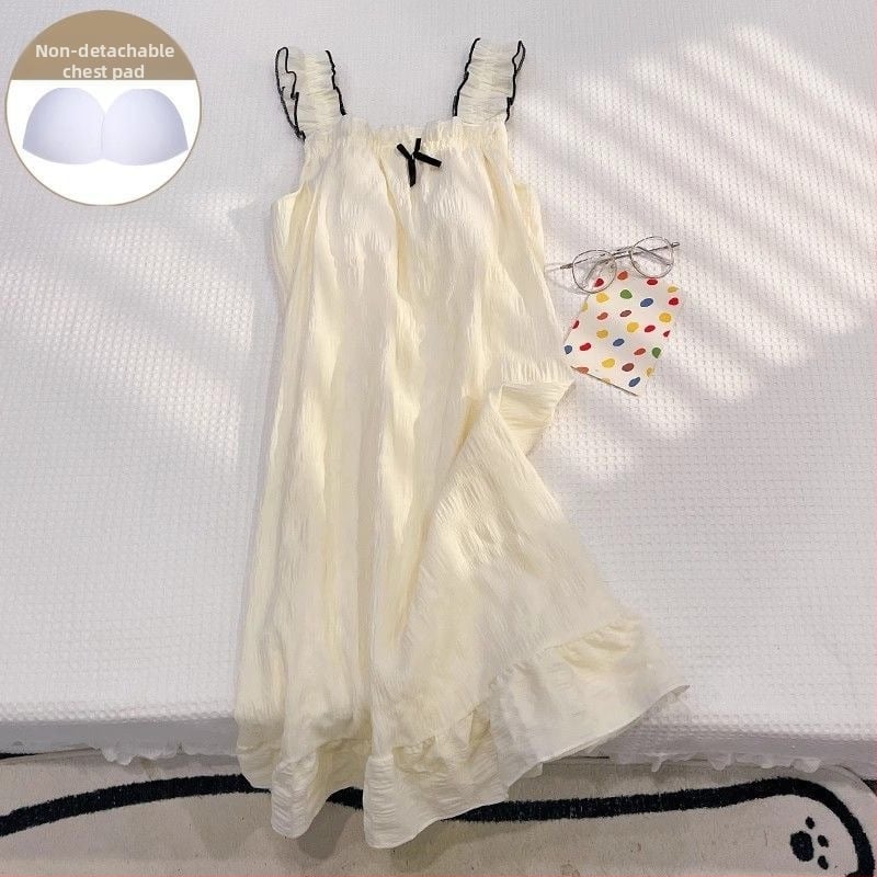 Νυχτικό σλίγκ με επένδυση στήθους, ελαφρύ πολυεστέρα, λεπτό ύφασμα, χωρίς μανίκια, μεσαίο μήκος