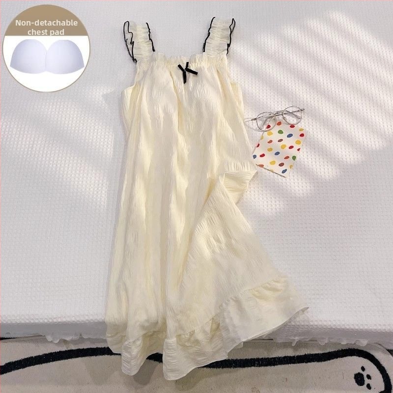 Νυχτικό σλίγκ με επένδυση στήθους, ελαφρύ πολυεστέρα, λεπτό ύφασμα, χωρίς μανίκια, μεσαίο μήκος