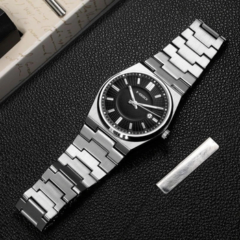 Vīriešu kvarca pulkstenis ar luminējošu kalendāru, nerūsējošā tērauda korpuss un siksna, ūdensizturība līdz 10 m