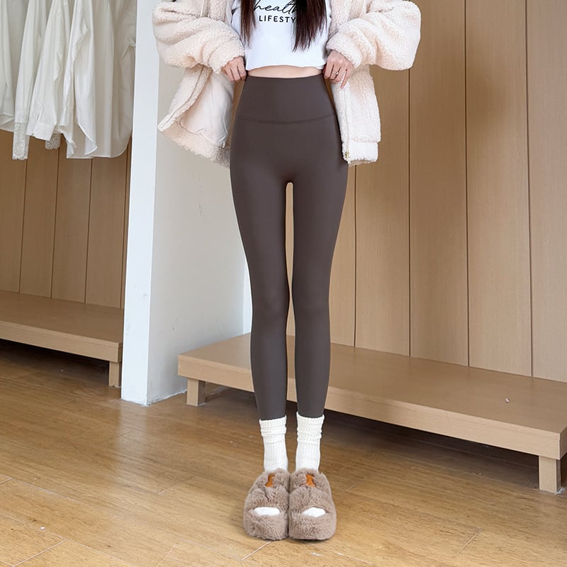 Sieviešu neilona 9/10 garuma šauri pieguļošas bikses ar teksta rakstu, silti, 88028#, Ziemas 2025