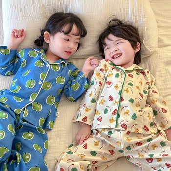 Детски пижамен комплект с свободен силует – унисекс, 100% памук, корейски стил, за деца 3–8 години