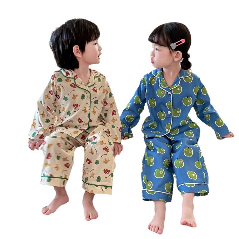 Детски пижамен комплект с свободен силует – унисекс, 100% памук, корейски стил, за деца 3–8 години