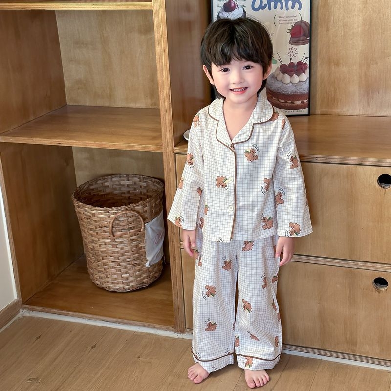 Детски пижамен комплект с свободен силует – унисекс, 100% памук, корейски стил, за деца 3–8 години