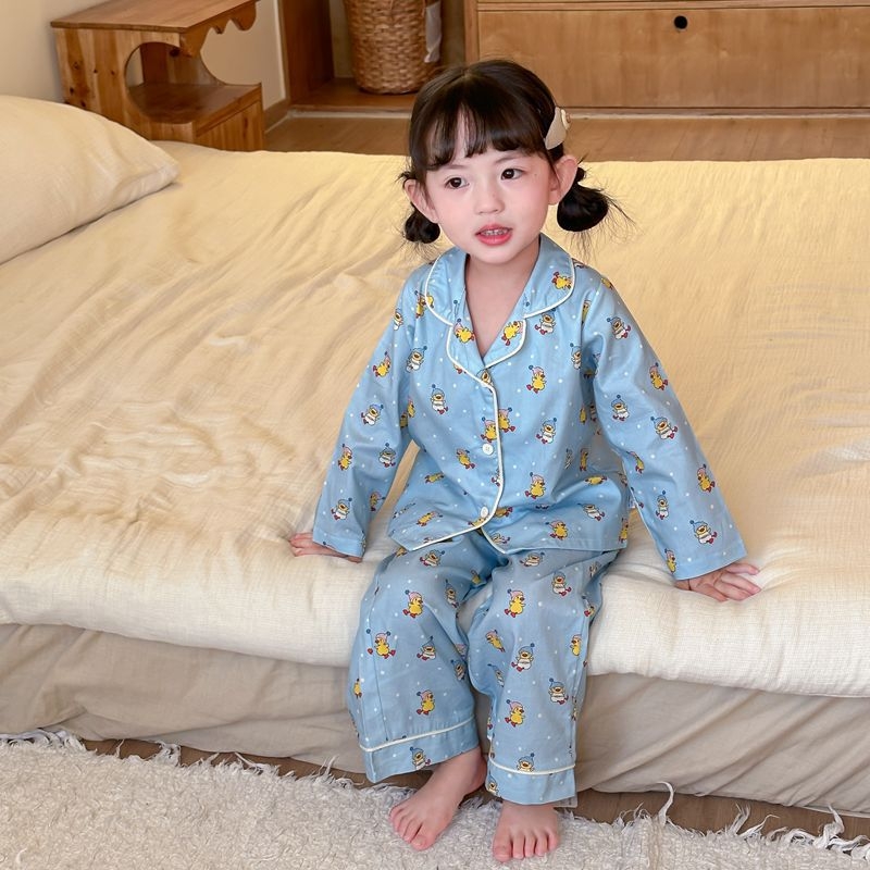 Детски пижамен комплект с свободен силует – унисекс, 100% памук, корейски стил, за деца 3–8 години