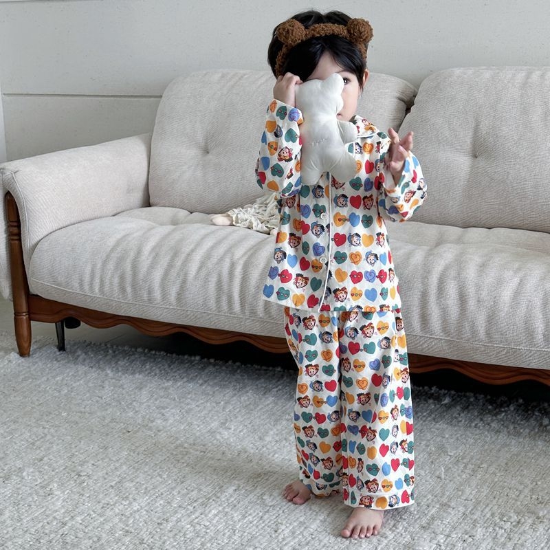 Детски пижамен комплект с свободен силует – унисекс, 100% памук, корейски стил, за деца 3–8 години