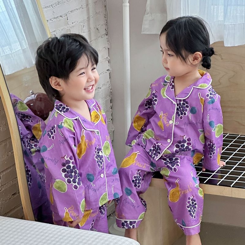Детски пижамен комплект с свободен силует – унисекс, 100% памук, корейски стил, за деца 3–8 години