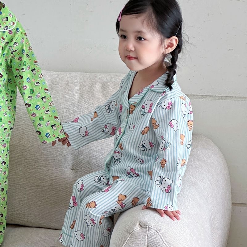 Детски пижамен комплект с свободен силует – унисекс, 100% памук, корейски стил, за деца 3–8 години