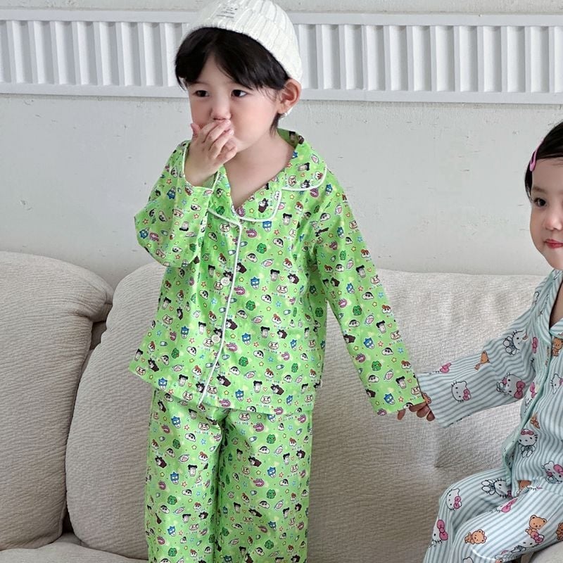 Детски пижамен комплект с свободен силует – унисекс, 100% памук, корейски стил, за деца 3–8 години