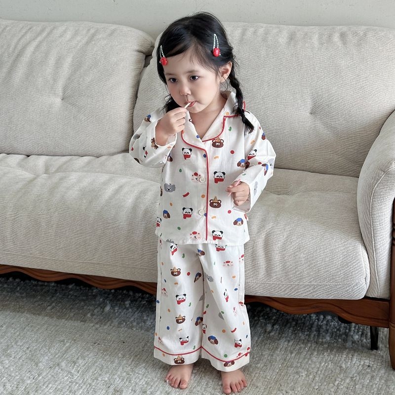 Детски пижамен комплект с свободен силует – унисекс, 100% памук, корейски стил, за деца 3–8 години