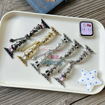 Laikrodžio dirželis Apple Watch su kaspinu mazgu ir žvaigždu grandine, metalinis, madingas dizainas