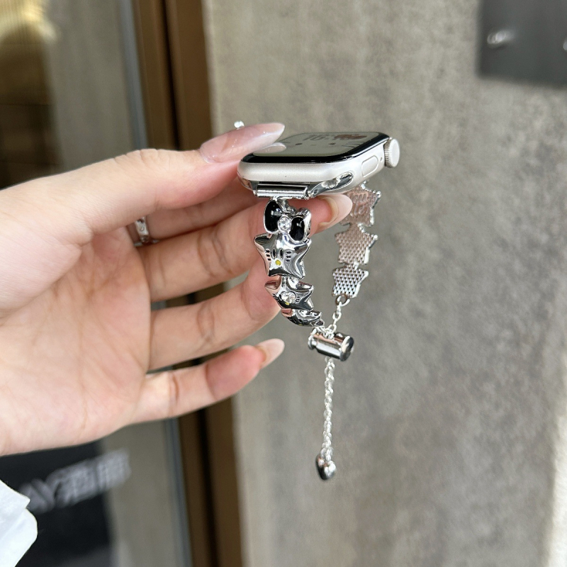 Laikrodžio dirželis Apple Watch su kaspinu mazgu ir žvaigždu grandine, metalinis, madingas dizainas