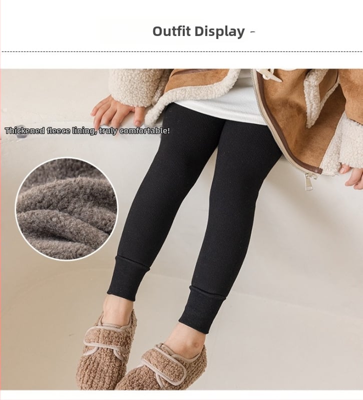 Флисово подплатени детски леггинси за момичета, зима 2025, смес памук-полиестер-еластан, марка Elmo beibei