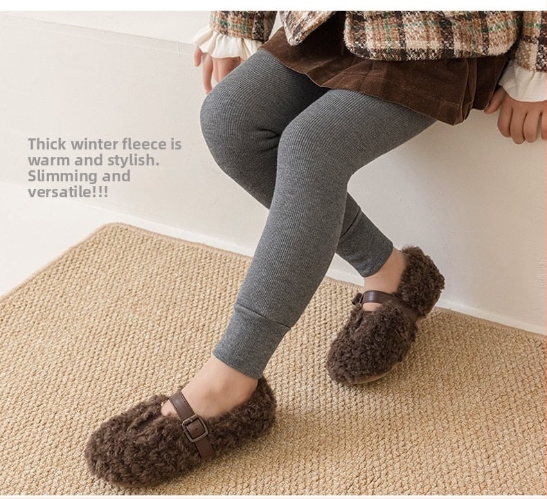 Флисово подплатени детски леггинси за момичета, зима 2025, смес памук-полиестер-еластан, марка Elmo beibei