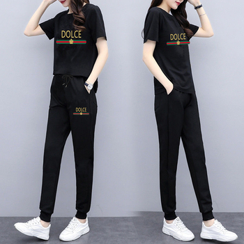 Moterų kasdienis dviejų dalių kostiumas — spaudinys, poliesteris, laisvas kirpimas, korėjietiškas stilius, 2025 m. vasara