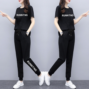 Moterų kasdienis dviejų dalių kostiumas — spaudinys, poliesteris, laisvas kirpimas, korėjietiškas stilius, 2025 m. vasara