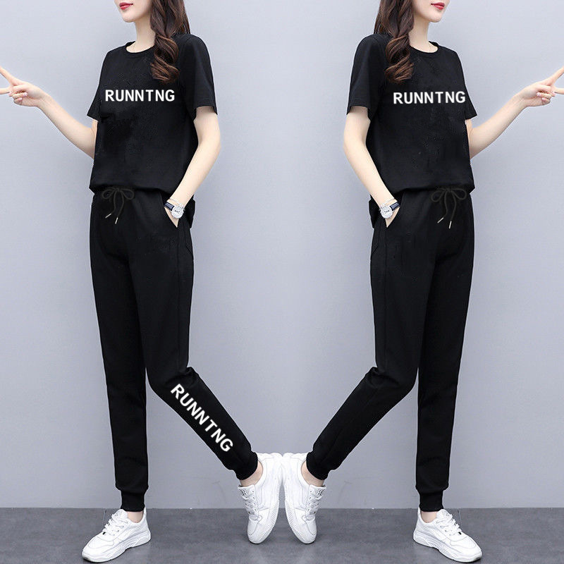 Moterų kasdienis dviejų dalių kostiumas — spaudinys, poliesteris, laisvas kirpimas, korėjietiškas stilius, 2025 m. vasara