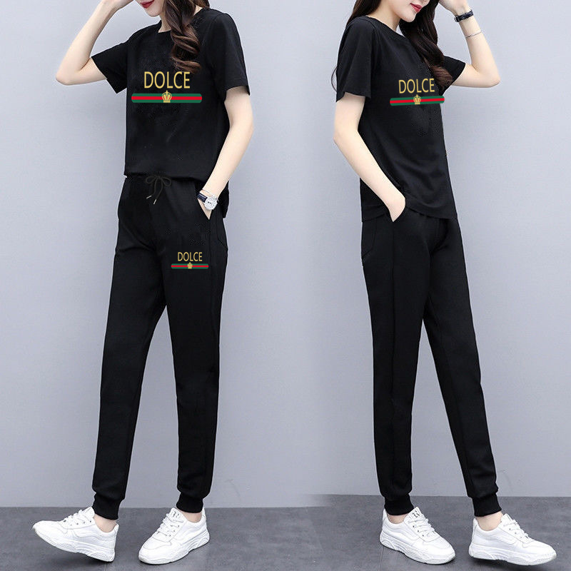 Moterų kasdienis dviejų dalių kostiumas — spaudinys, poliesteris, laisvas kirpimas, korėjietiškas stilius, 2025 m. vasara