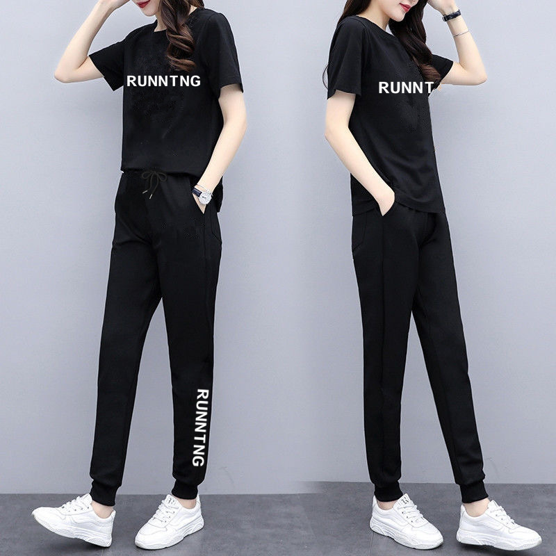 Moterų kasdienis dviejų dalių kostiumas — spaudinys, poliesteris, laisvas kirpimas, korėjietiškas stilius, 2025 m. vasara