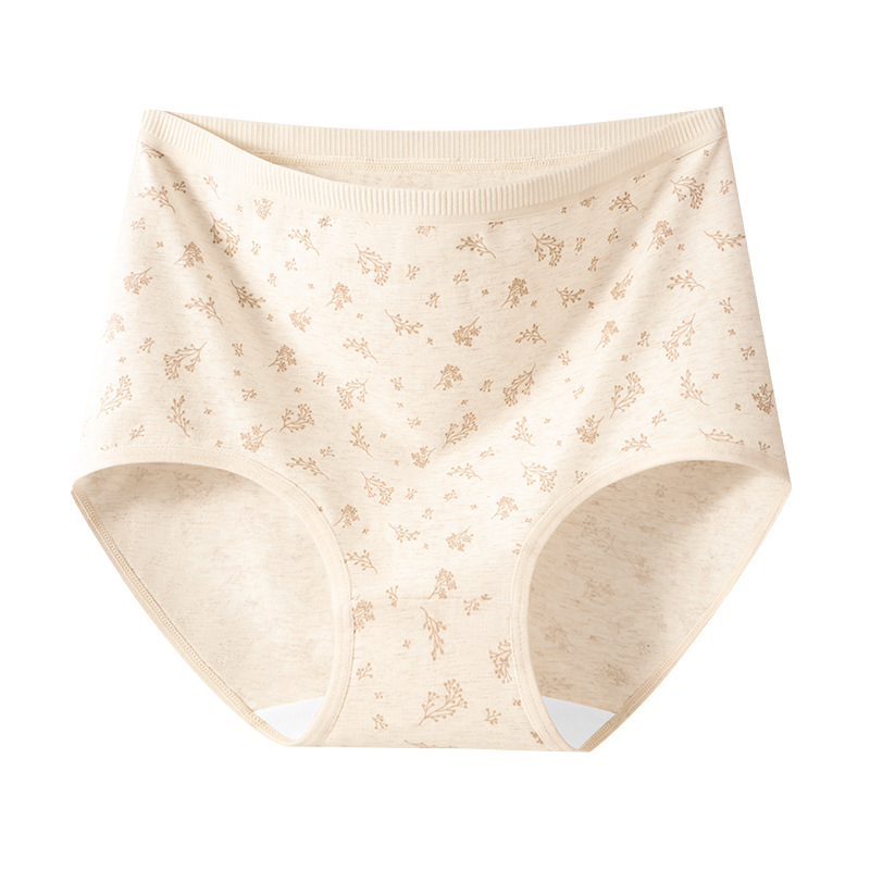 Дамски памучни бикини с висока талия, дишащи, антибактериални, флорална шарка