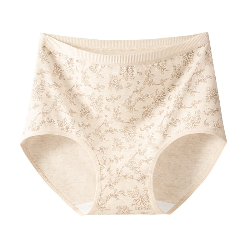 Дамски памучни бикини с висока талия, дишащи, антибактериални, флорална шарка