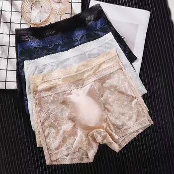 Muške bokserice s čipkom, prozirne, bezšivne, od najlona, 31-40D