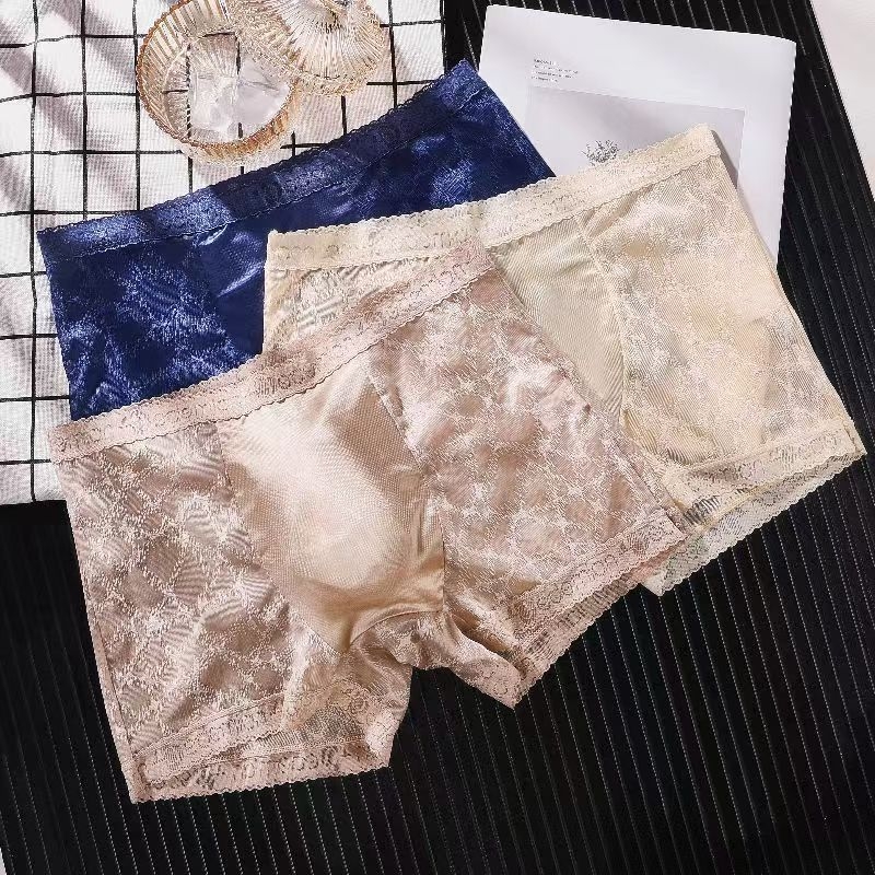 Muške bokserice s čipkom, prozirne, bezšivne, od najlona, 31-40D