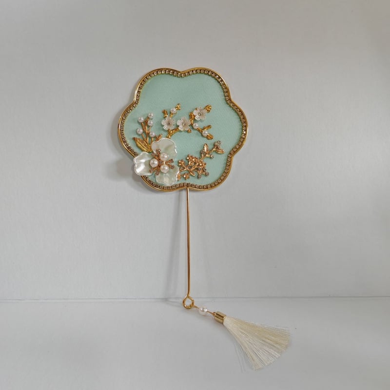 Rankinis ventiliatorius – apvalios formos, Kinijos stilius, metalinis korpusas, intarpų dailė, verslo dovana