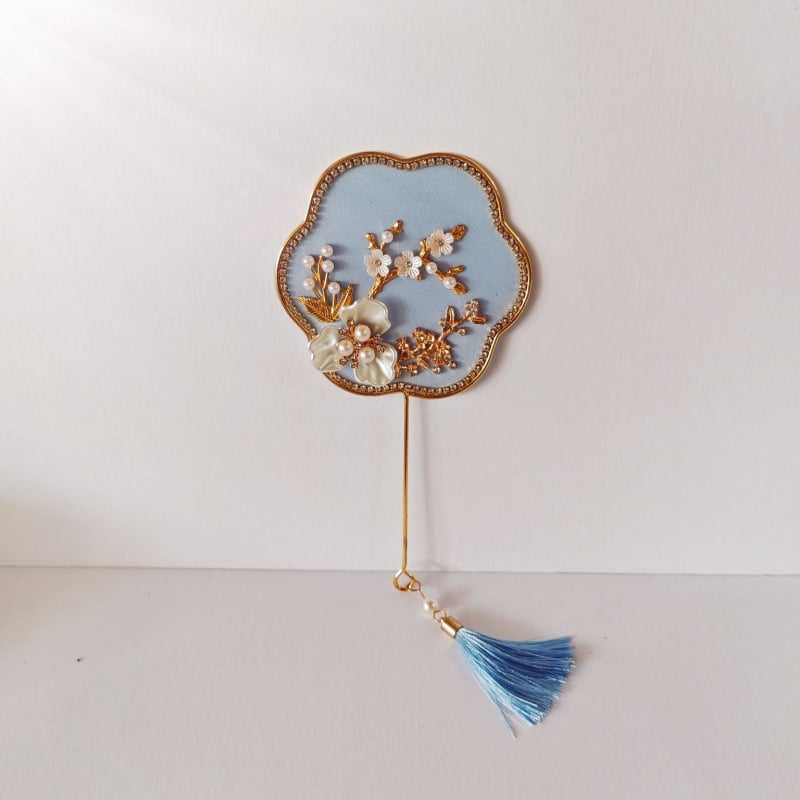 Rankinis ventiliatorius – apvalios formos, Kinijos stilius, metalinis korpusas, intarpų dailė, verslo dovana