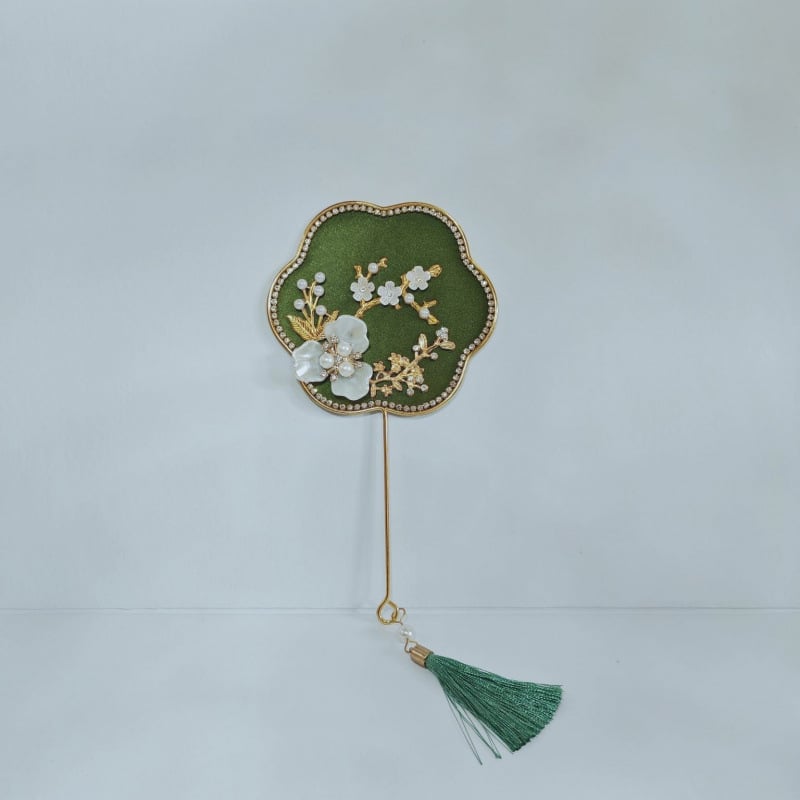 Rankinis ventiliatorius – apvalios formos, Kinijos stilius, metalinis korpusas, intarpų dailė, verslo dovana