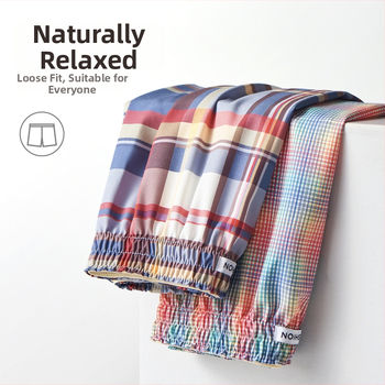 Pánske tkané boxerkové nohavice s károvaným vzorom - polyesterové vlákno, stredný pás, priedušné