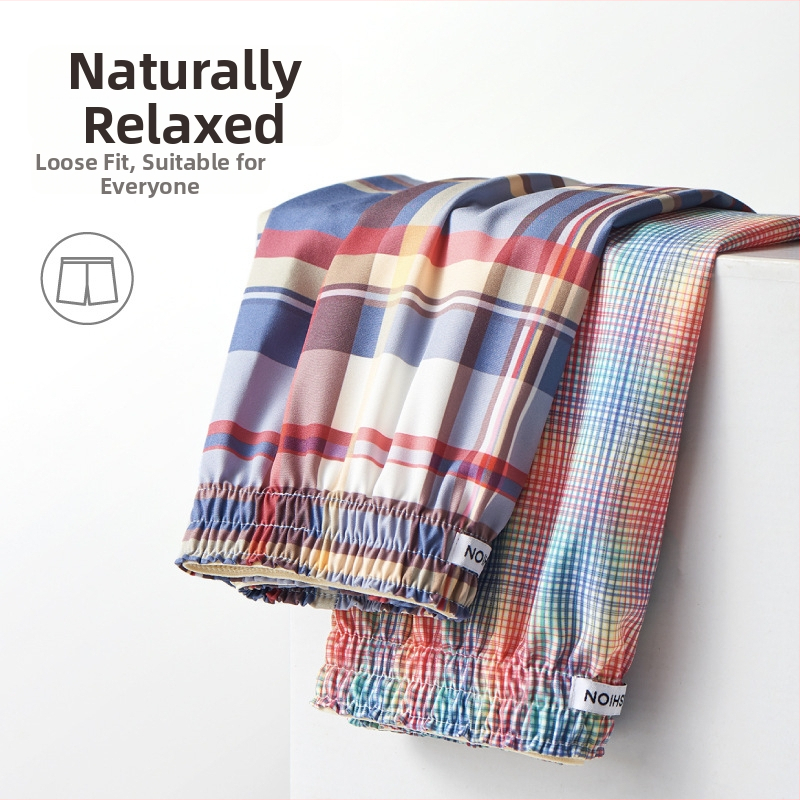 Pánske tkané boxerkové nohavice s károvaným vzorom - polyesterové vlákno, stredný pás, priedušné