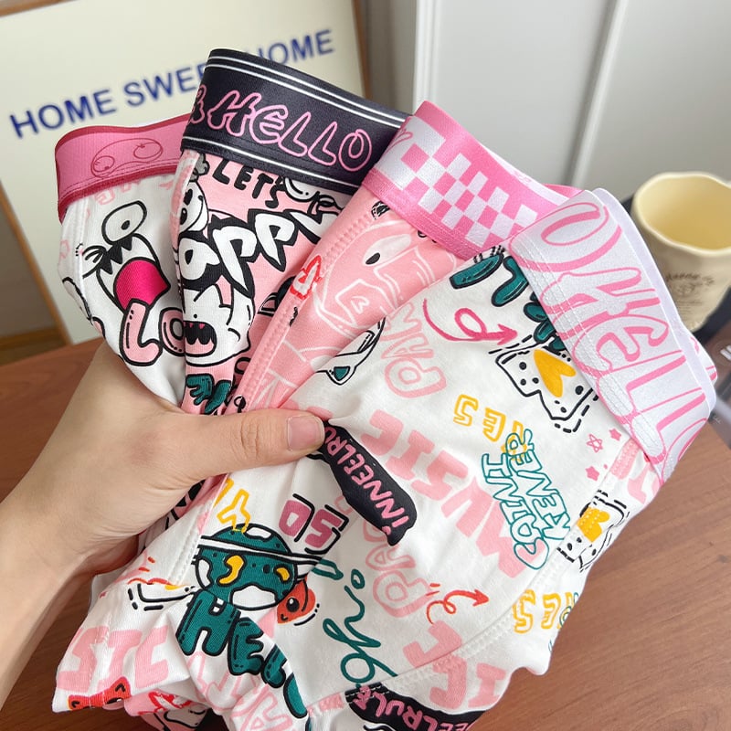 Boxeri bumbac pentru bărbați, model graffiti, respirabili și antibacterieni, design de ridicare a șoldurilor, căptușeală în zona inghinală cu bacterii lactice