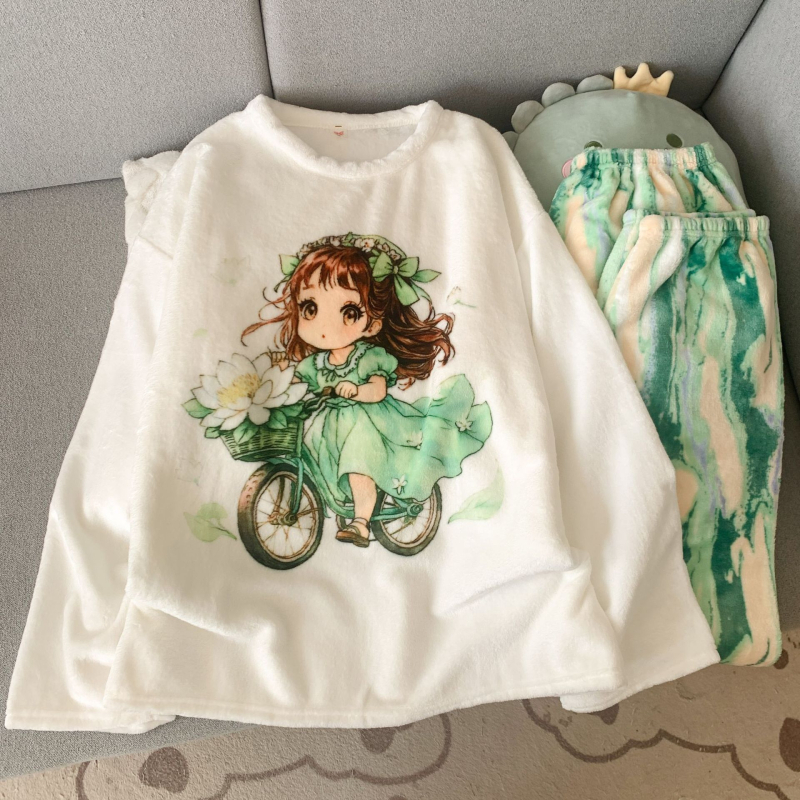 Guļammaises komplekts ar kapuci, animācijas stila, korāla fliessaudums, bieza, apaļš kakls, garas piedurknes